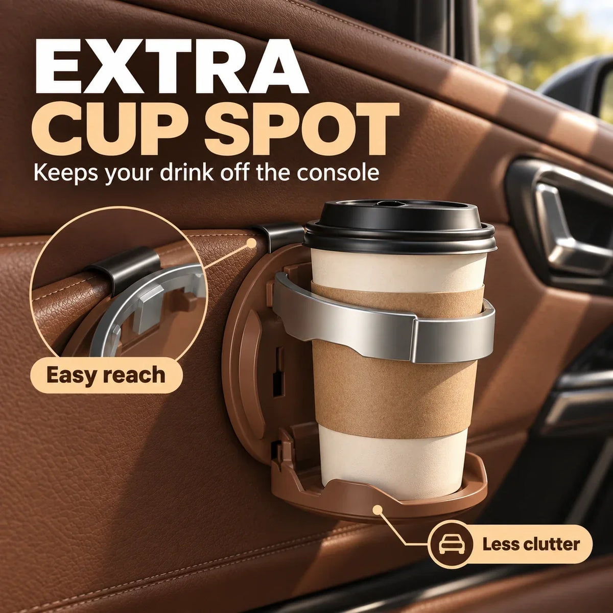 Foldable Car Door Cup Holder & Phone Stand | Hook-In Design