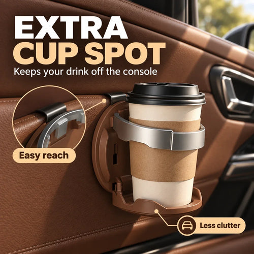 Foldable Car Door Cup Holder & Phone Stand | Hook-In Design