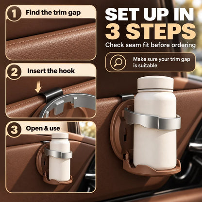 Foldable Car Door Cup Holder & Phone Stand | Hook-In Design