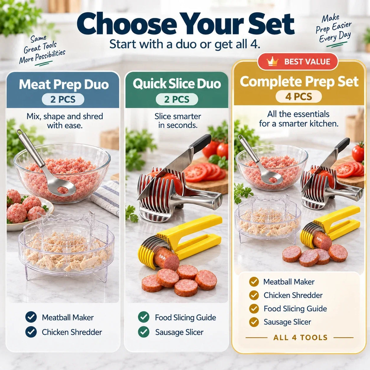 4-in-1 Kitchen Prep Tool Set | Slice, Shred & Shape