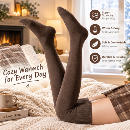 Women's Lady 3-Pairs Plain Over-the-Calf Ribbed Cuff Thermal Socks
