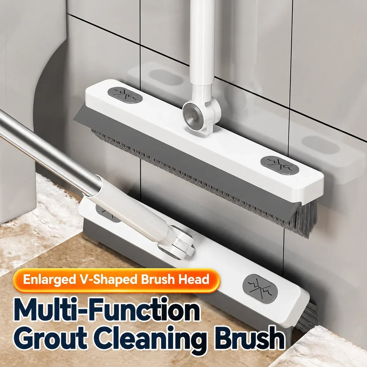 V-Shaped Grout Cleaning Brush with Squeegee & 180° Head