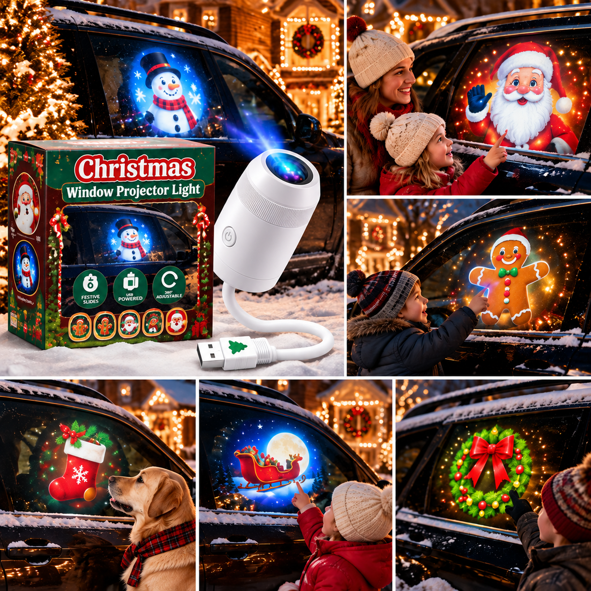 🎅 Christmas Car Projector Light ✨ Bring Holiday Magic on the Road