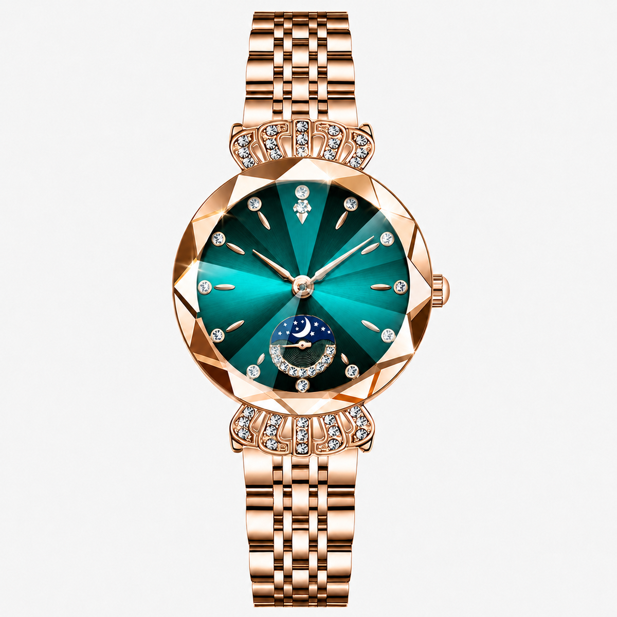 👑✨ Luxurious Rose Gold Crystal Quartz Watch – Diamond Cut Vintage Wristwatch