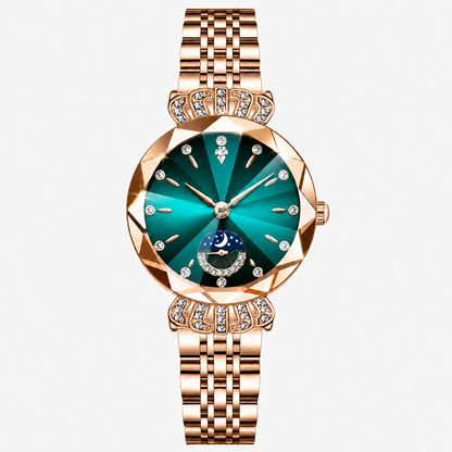 👑✨ Luxurious Rose Gold Crystal Quartz Watch – Diamond Cut Vintage Wristwatch