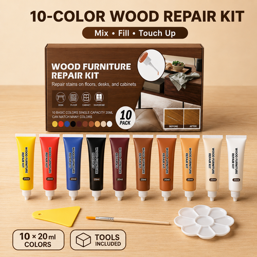 🟡🔧 10-Color Wood Furniture Repair Kit with Touch-Up Tools