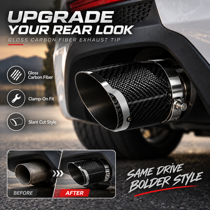 Carbon Fiber Car Exhaust Tip, Gloss Finish Slant Cut Muffler Tip