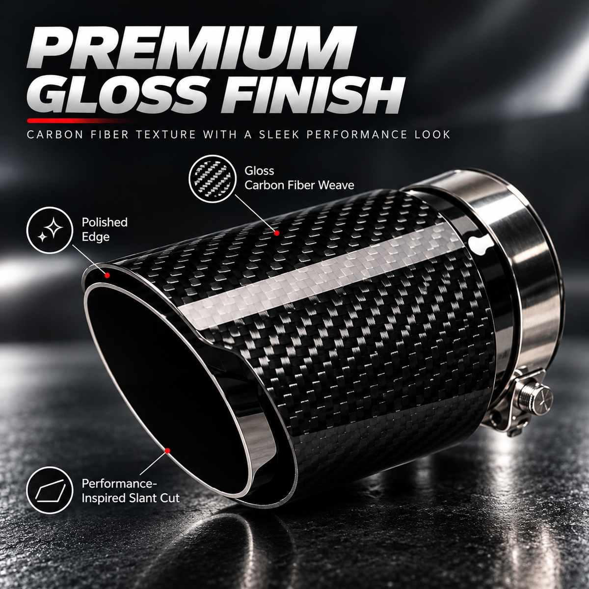 Carbon Fiber Car Exhaust Tip, Gloss Finish Slant Cut Muffler Tip