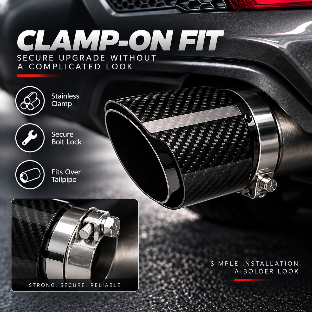 Carbon Fiber Car Exhaust Tip, Gloss Finish Slant Cut Muffler Tip