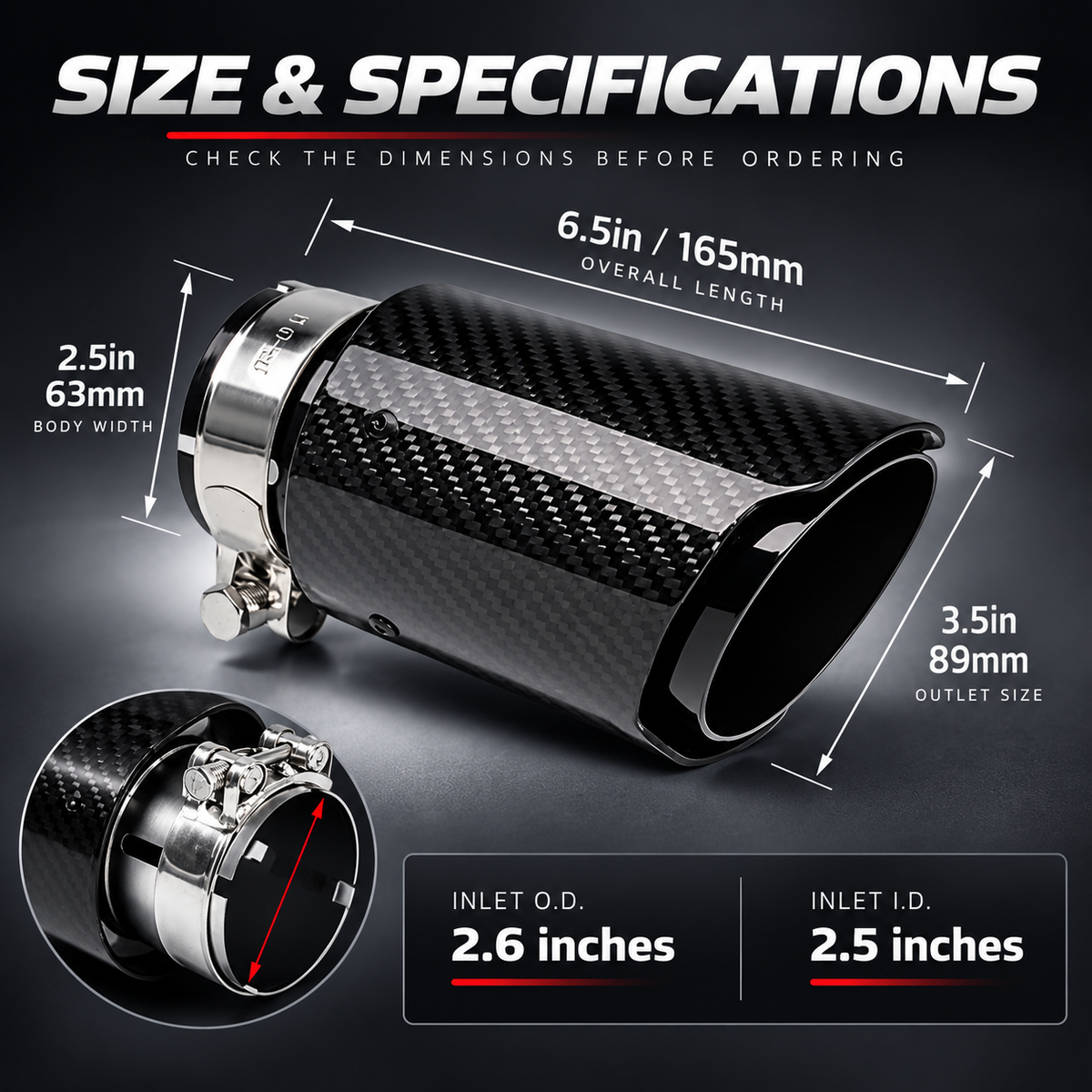 Carbon Fiber Car Exhaust Tip, Gloss Finish Slant Cut Muffler Tip