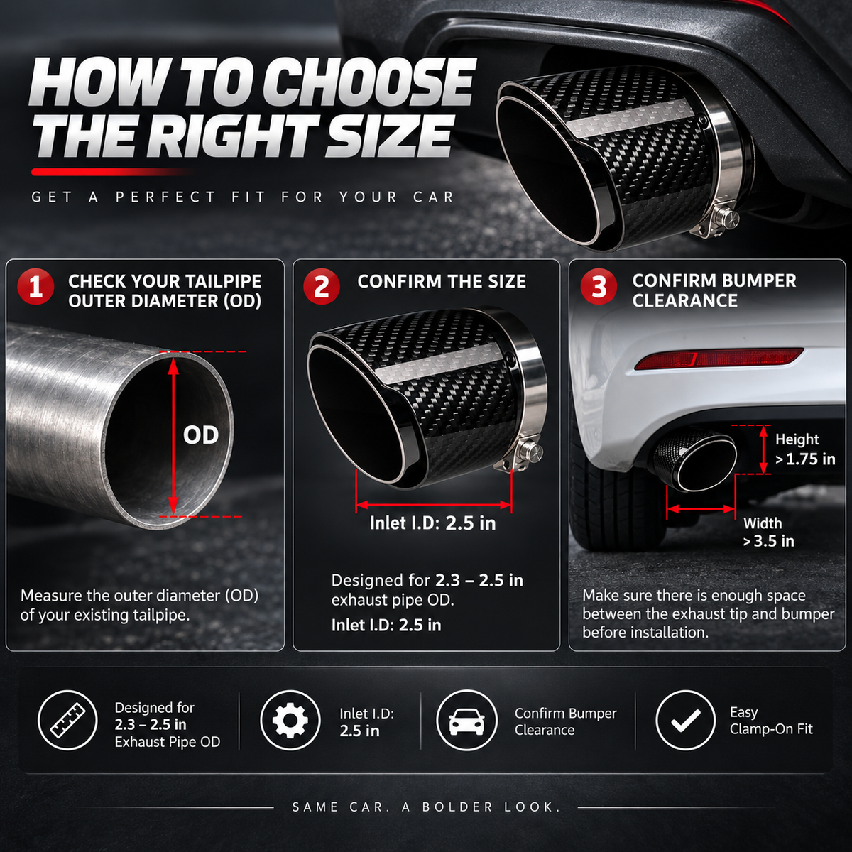Carbon Fiber Car Exhaust Tip, Gloss Finish Slant Cut Muffler Tip