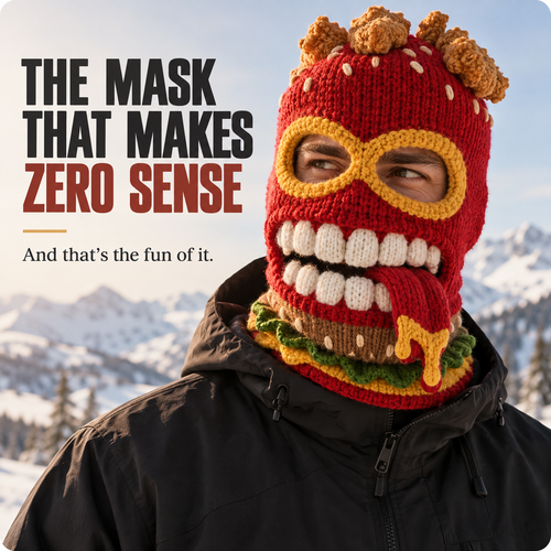 🍔 Burger Monster Knit Ski Mask – Funny Food Balaclava