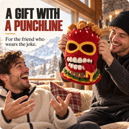 🍔 Burger Monster Knit Ski Mask – Funny Food Balaclava