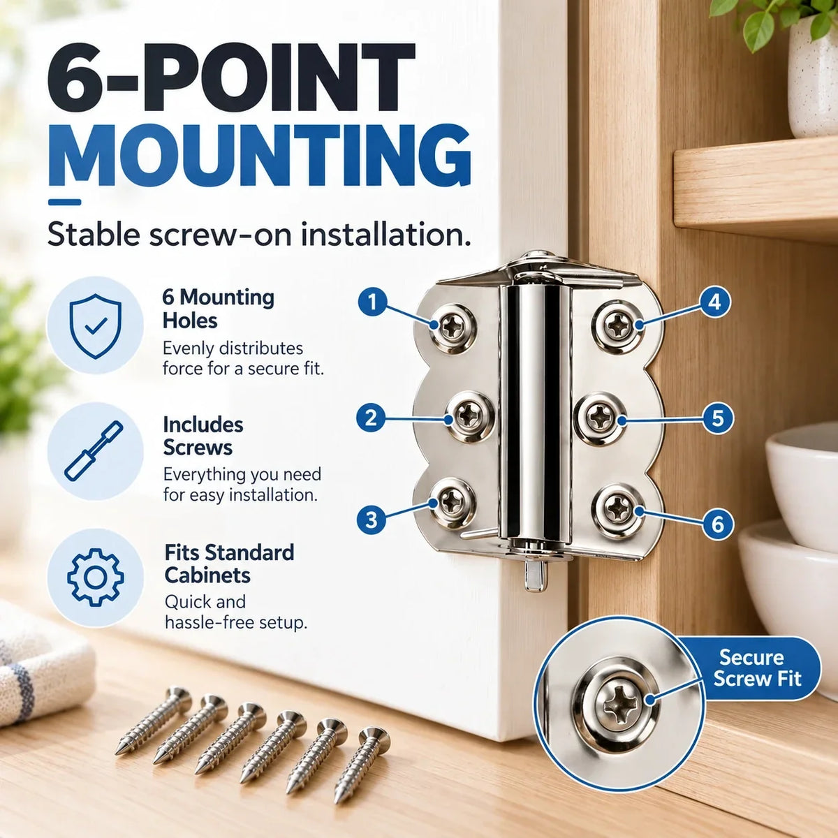Self-Closing Spring Cabinet Hinges for Doors | 4/6 PCS