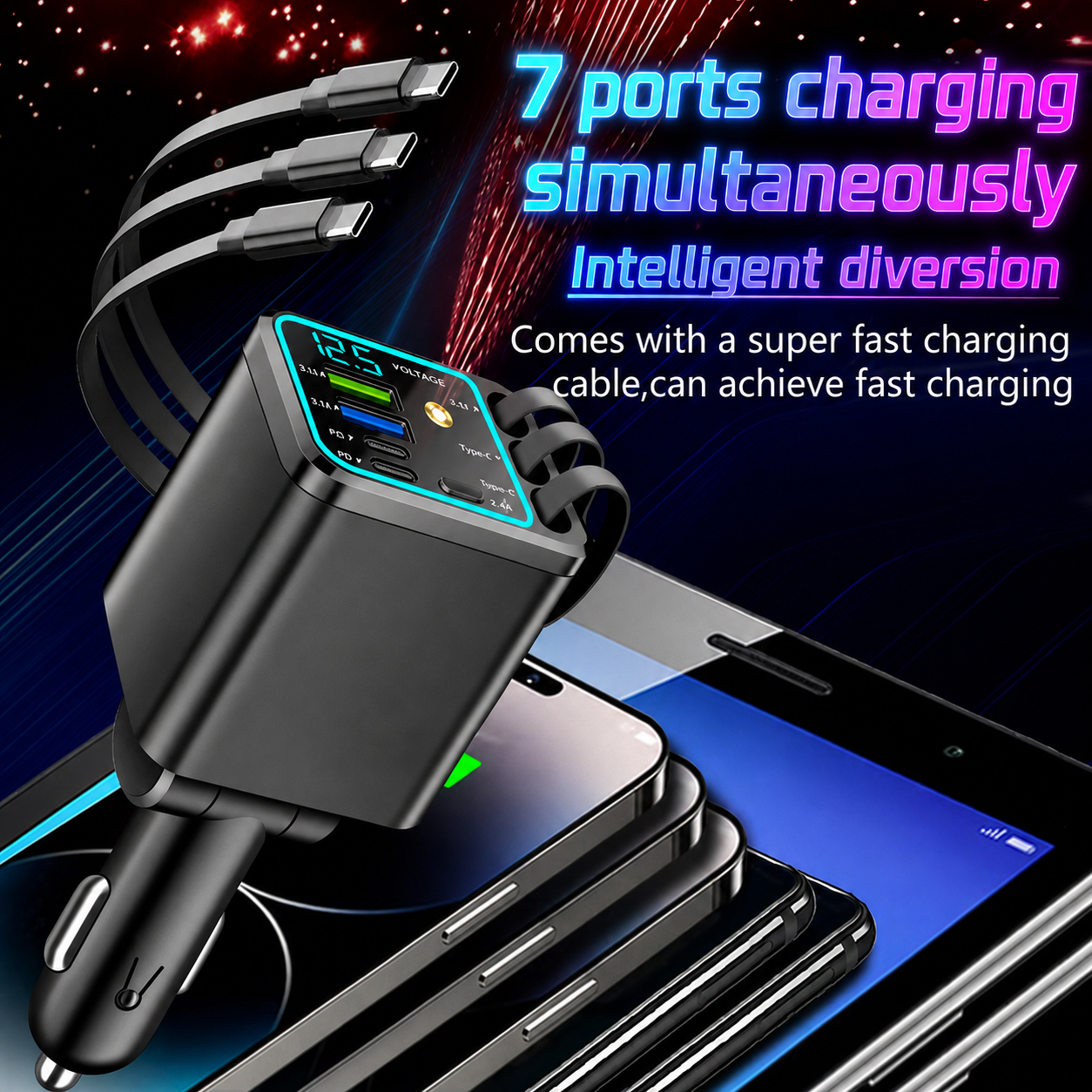 Starry Ambient Light 7-in-1 Fast Car Charger