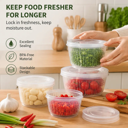 🥬 Keep Chopped Veggies Fresher Longer With Built-In Strainer Boxes