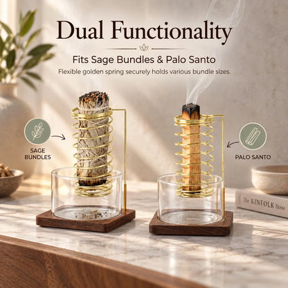 🎀Metal Palo Santo Burner Stand with Glass Ash Tray – Sage Holder for Meditation, Yoga & Spa