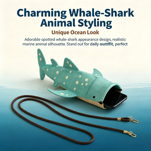🦈Fun Whale‑Shark‑Shaped Sling Purse, Handmade Leather Mini Shoulder Bag🎁