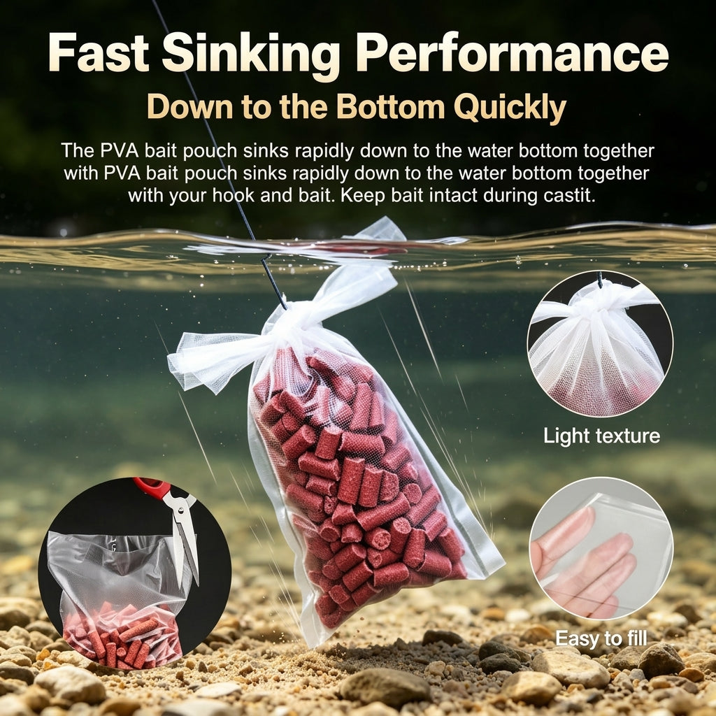 🎣PVA Water‑Soluble Bait Bags - No Residue Fast Sink Fishing Tackle