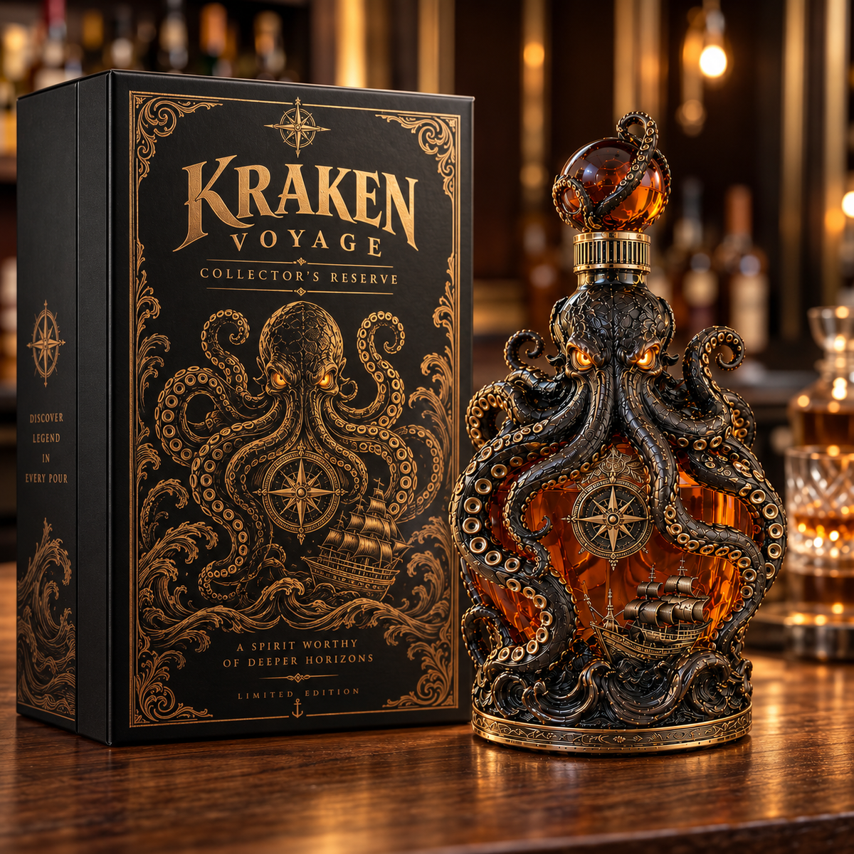 🐙Kraken Voyage Octopus Whiskey Decanter | Gothic Nautical Bar Centerpiece