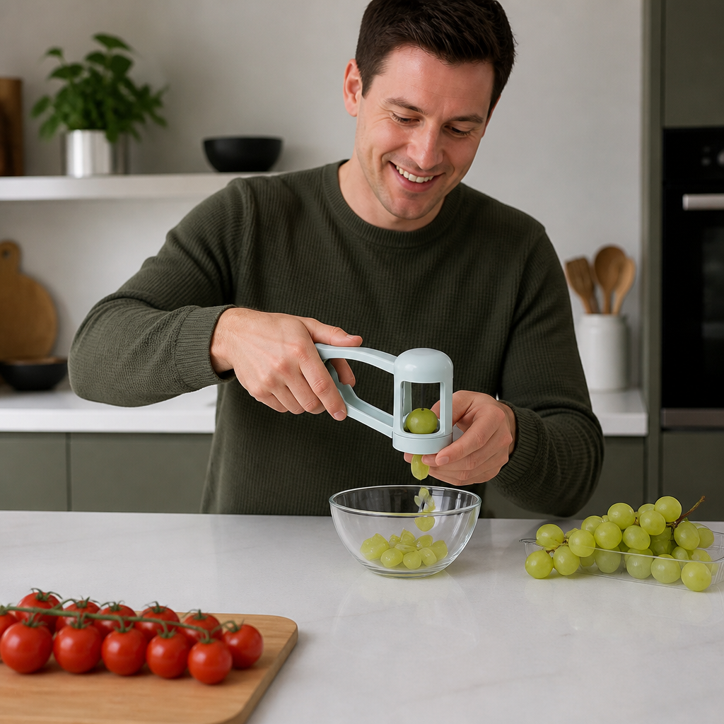 Stainless Steel Grape & Cherry Tomato Cutter – Safe One-Press Quarter Slicer for Toddlers & Kids