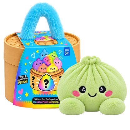 Cute Plush Stuffed Dumpling Squishies with Bamboo-Style Steamer Basket, Big Rainbow Squishy Toy