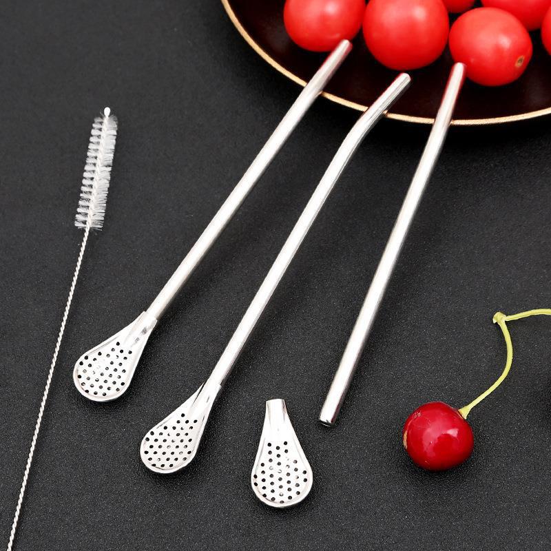 2-in-1 Stainless Steel Straw & Spoon, Reusable Drinking Straw with Stirring Spoon & Filter