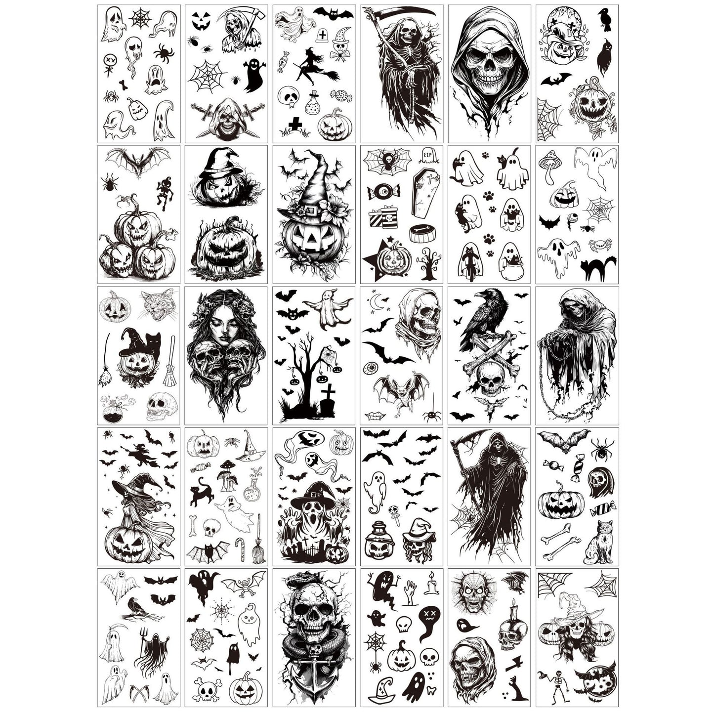 💀 Halloween Party Temporary Tattoos, Fun Face & Body Stickers for Kids & Adults🎃