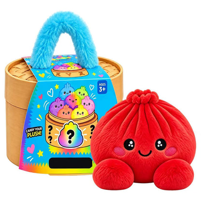 Cute Plush Stuffed Dumpling Squishies with Bamboo-Style Steamer Basket, Big Rainbow Squishy Toy