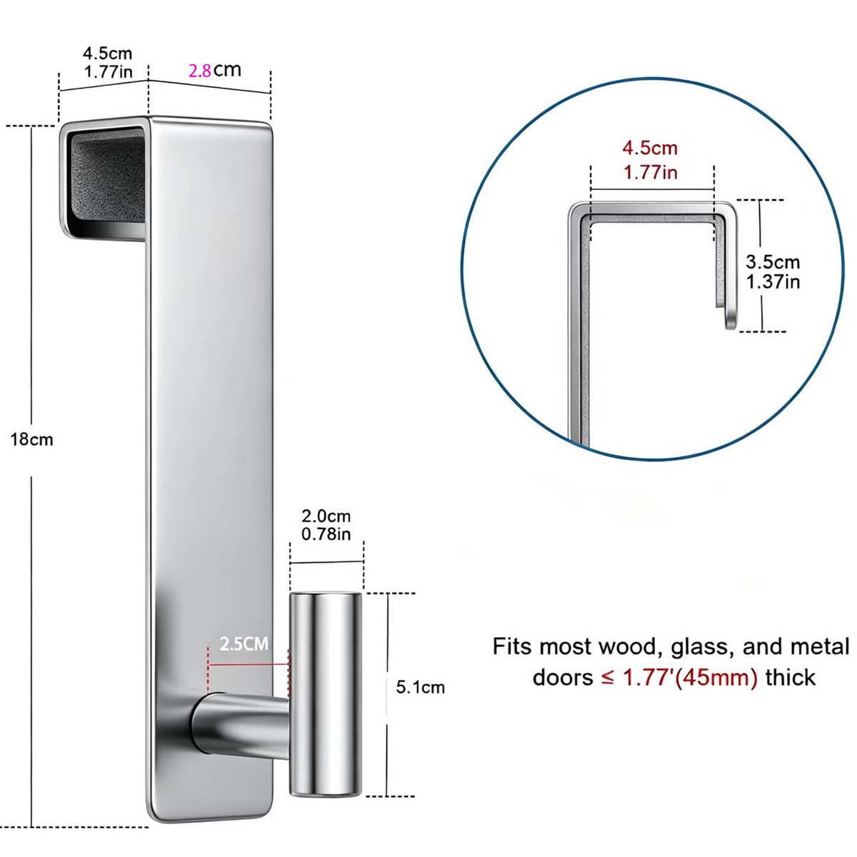 Shower Door Hooks Fit 3/8' (10mm) Glass Door, 2 Pack