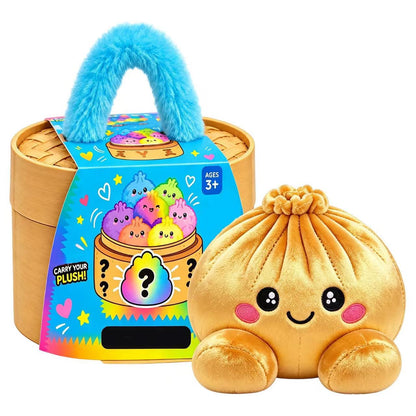 Cute Plush Stuffed Dumpling Squishies with Bamboo-Style Steamer Basket, Big Rainbow Squishy Toy