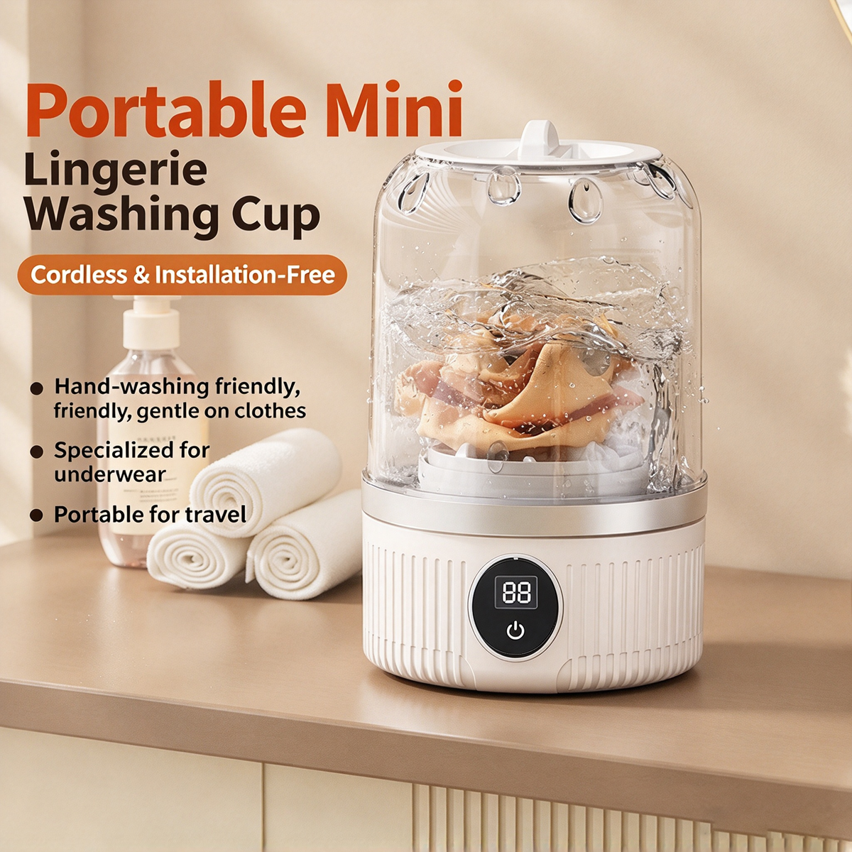 ✈️ Travel Mini Laundry Washer Cup, USB‑C Rechargeable for Dorm & Apartment🧺