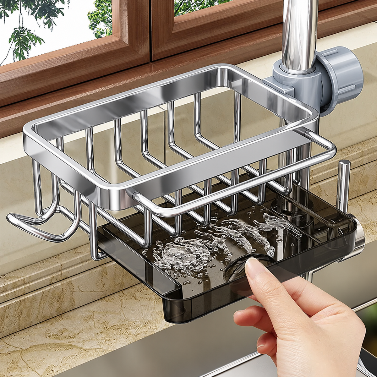 🫧Detachable Stainless Steel Sink Caddy for Kitchen & Bathroom