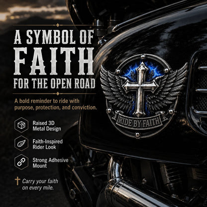 🏍️Ride By Faith Winged Cross Metal Emblem