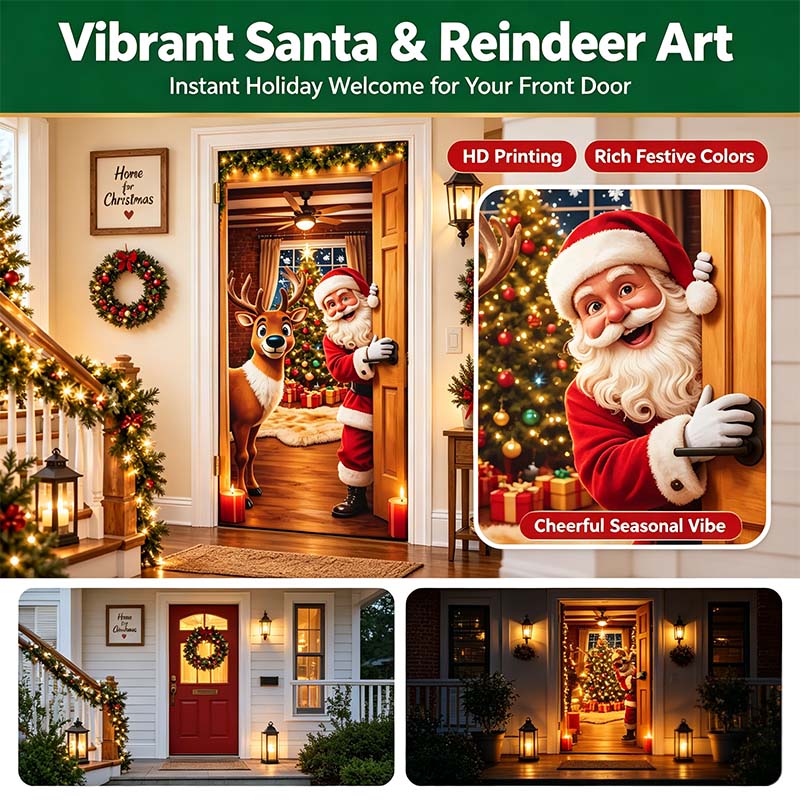 Christmas Door Cover - Stretch Fit Santa & Reindeer Door Decoration with 4-Side Elastic Edges🎅 - image 8
