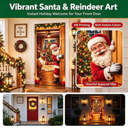 Christmas Door Cover - Stretch Fit Santa & Reindeer Door Decoration with 4-Side Elastic Edges🎅 - image 8