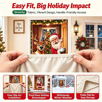 Christmas Door Cover - Stretch Fit Santa & Reindeer Door Decoration with 4-Side Elastic Edges🎅 - image 3