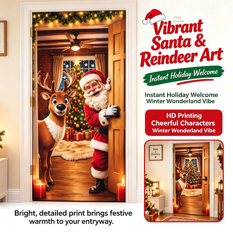 Christmas Door Cover - Stretch Fit Santa & Reindeer Door Decoration with 4-Side Elastic Edges🎅 - image 5