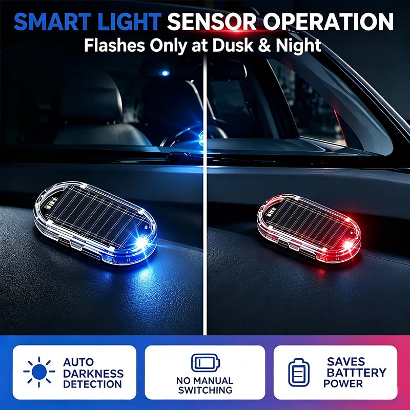 Solar Powered Fake Car Alarm Light, Auto Light Sensor LED Simulated Security Warning Flashing Light