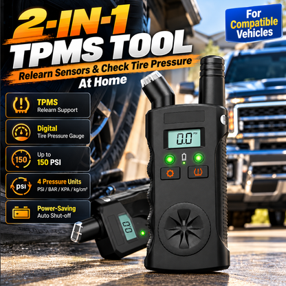 🚗 2-in-1 GM TPMS Relearn Tool & Digital Tire Pressure Gauge — 150 PSI