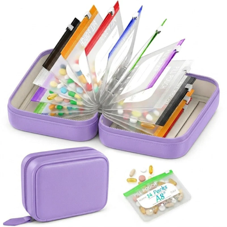 Waterproof Pill Pouch Set, 14pcs Bags Inside, A8 Waterproof Pill Organizer Set, 7 to 14 Days of Meds 🩹