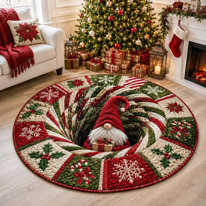 💯🎄3D Christmas Gnome Optical Illusion Round Rug | Fun Festive Home Decor Must‑Have⭐🏠🎁