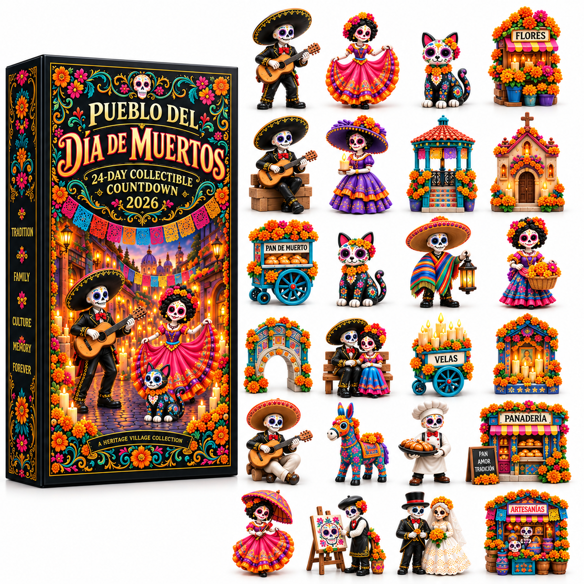 🏵Pueblo del Día de Muertos 2026 – 24-Day Day of the Dead Collectible Countdown Calendar with 24 Unique Miniatures