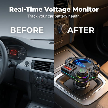 Bluetooth 5.3 Car FM Transmitter & Dual Port Fast Charger