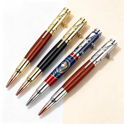 Handcrafted Bolt Action Bullet Pen with Solid Wood & Authentic Shell Casing
