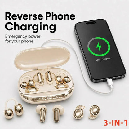 🎧 3-IN-1 Wireless Earbuds, 6 Earbuds Total with Power Bank Charging Case, Sleep / In-Ear / Clip-On Earphones, Reverse Charging, Sports & Sleep Bluetooth Headphones for Android & iOS