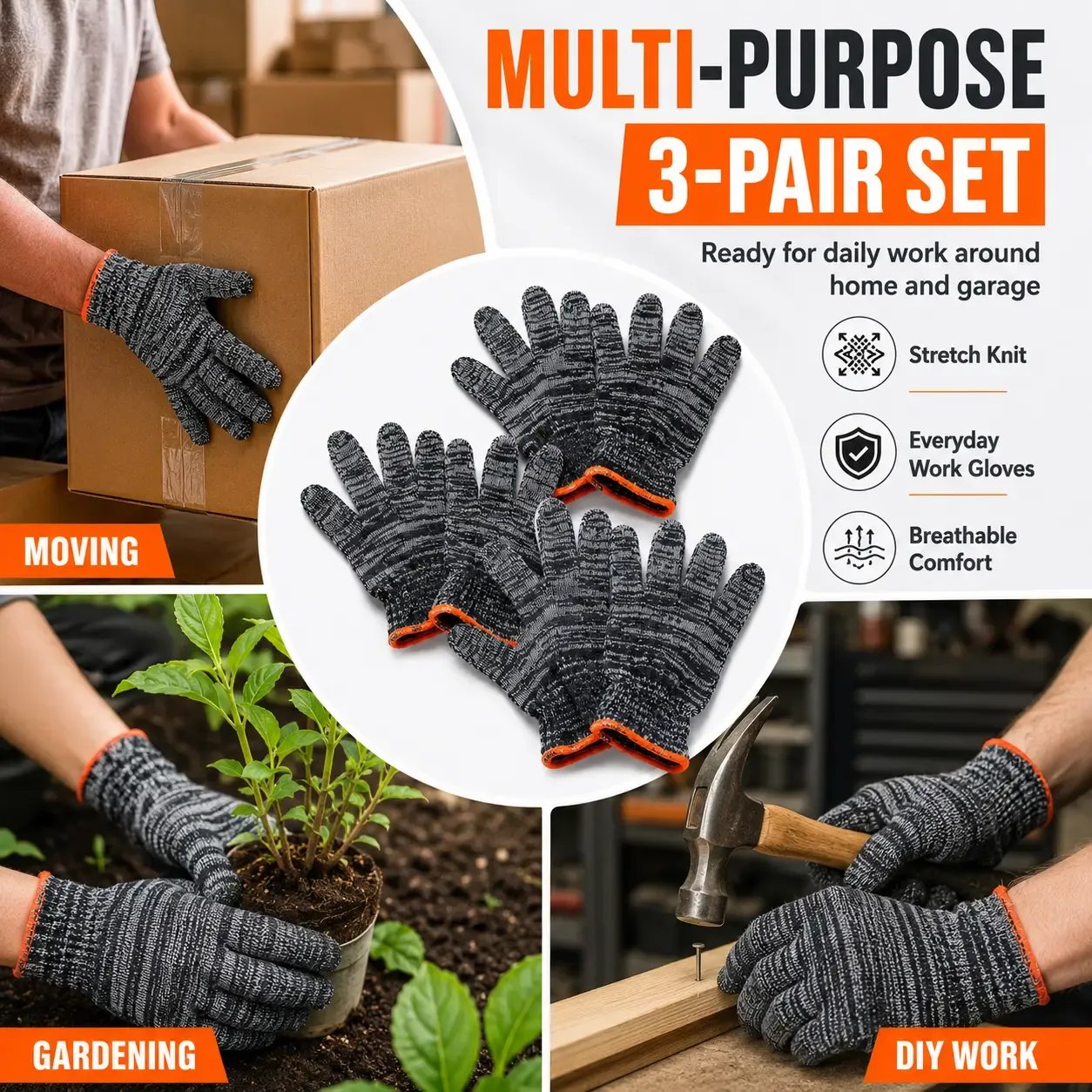🧤Gardening Gloves for Men & Women– Breathable Stretch Work Gloves with Reinforced Grip | Multi-Purpose Yard, Workshop Protection Gloves