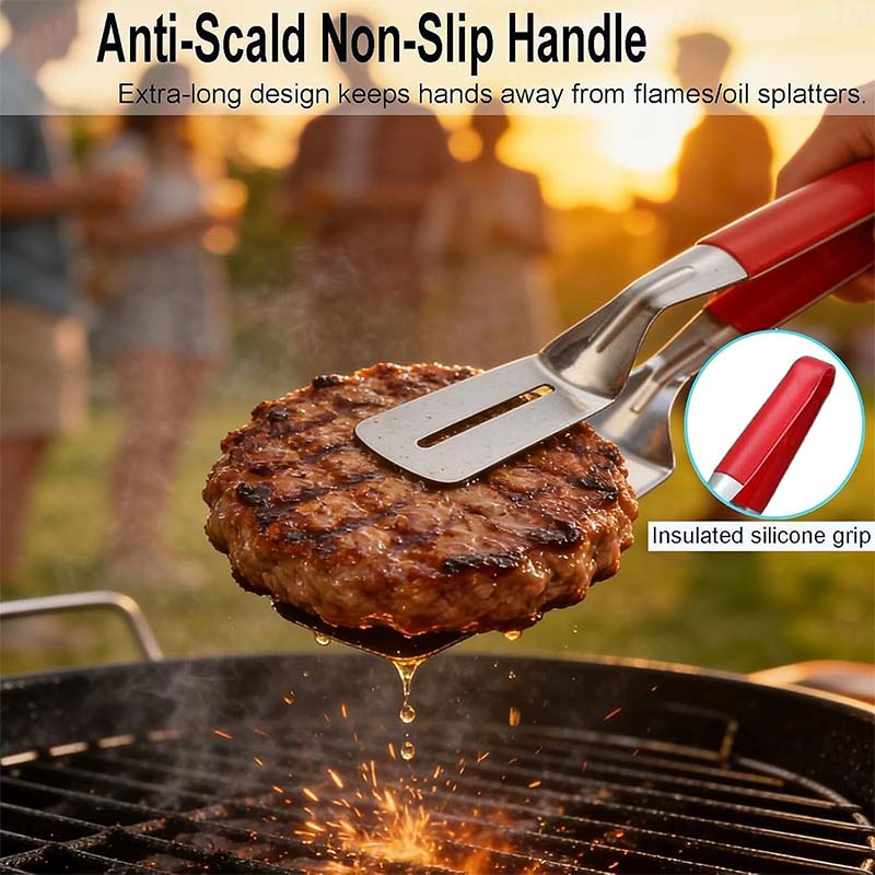 🔥Stainless Steel Kitchen Tongs, 3-in-1 BBQ Grill Tongs with Flipper & Turner, Multipurpose Cooking Tool for Steak Fish Meat