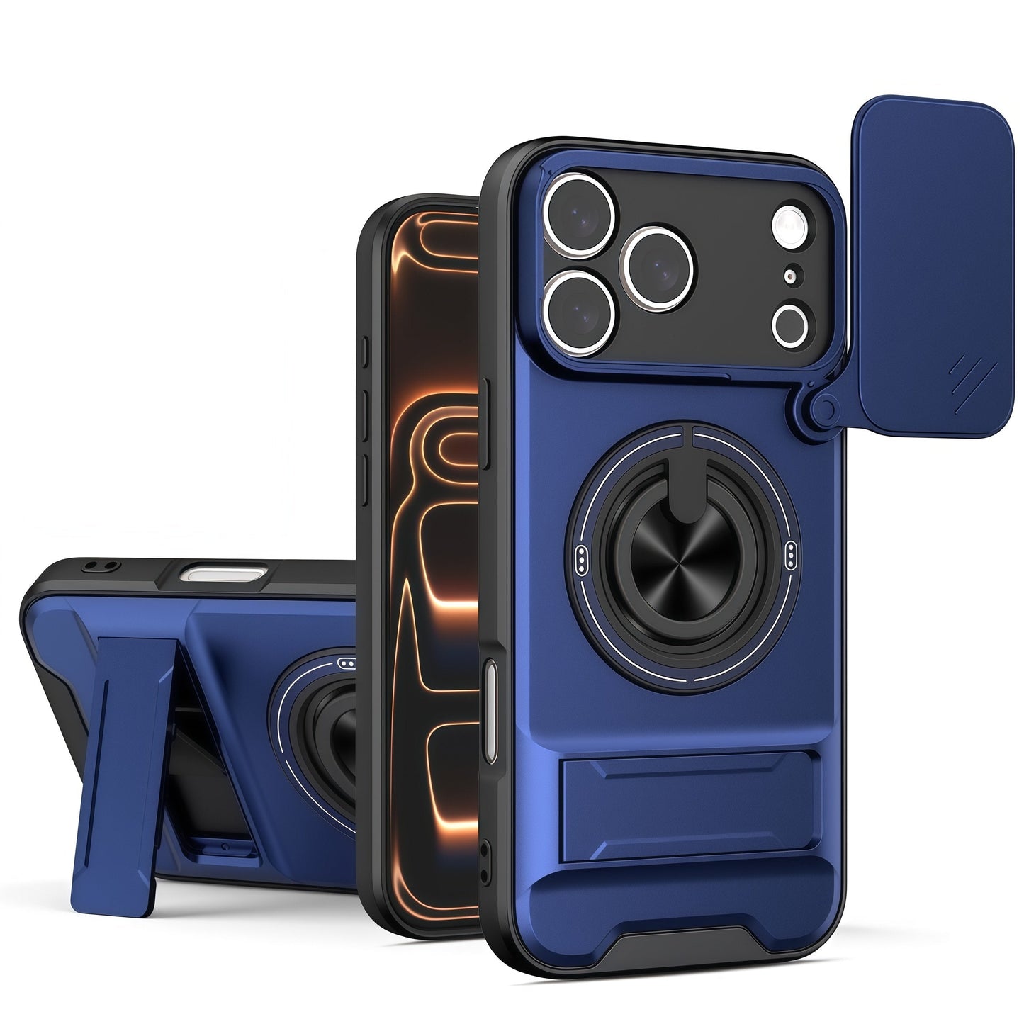 Sliding Window Lens Protector Magnetic Ring Holder Case for work with iPhone 17 ProMax