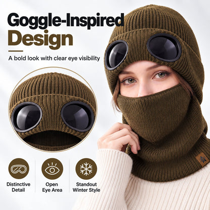 ❄️ Winter Ready · Ribbed Knit Balaclava Beanie with Goggle-Style Eye Panels 🥶